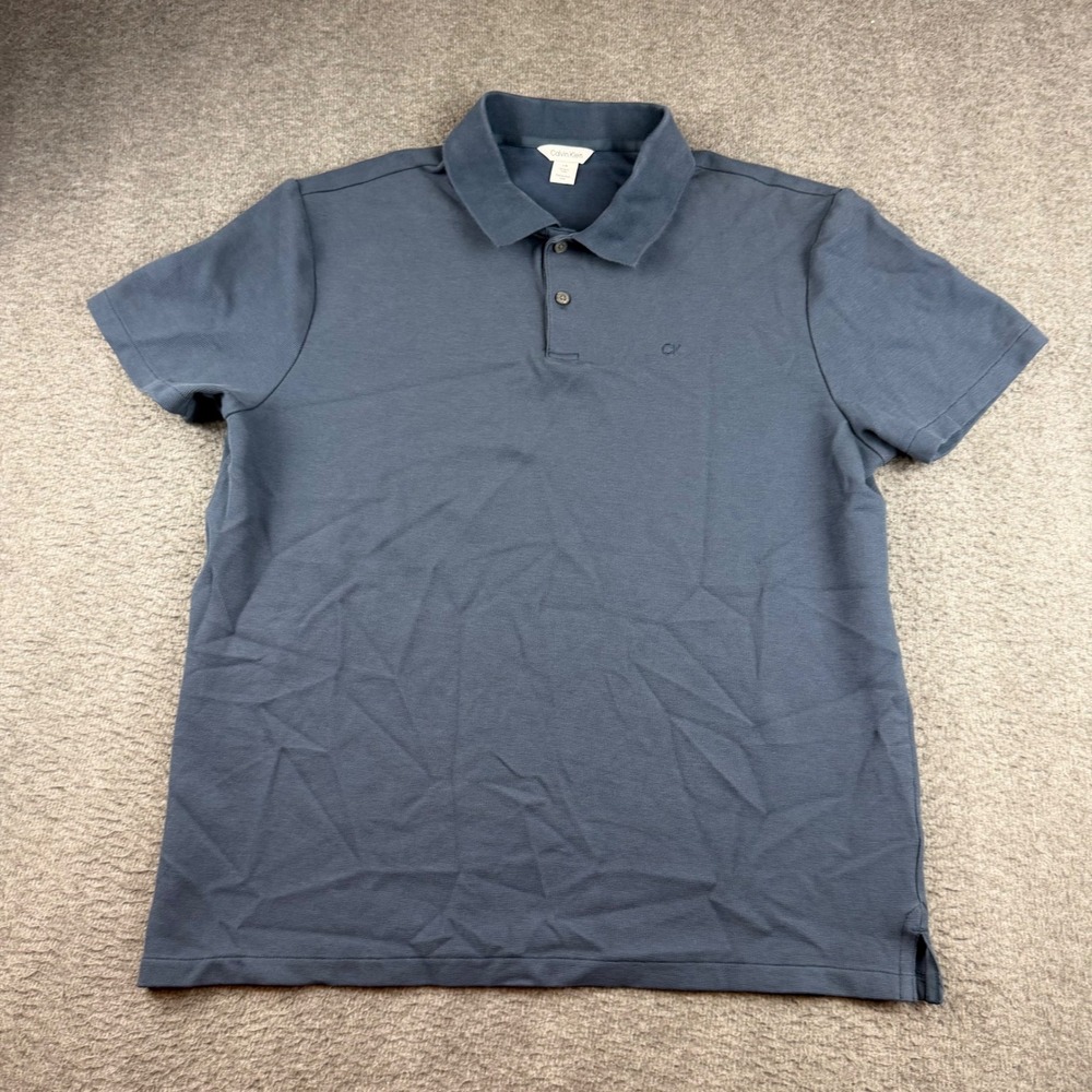 Calvin Klein Polo Shirt Men's Large Blue Short Sleeve Embroidered‎ Logo Cotton